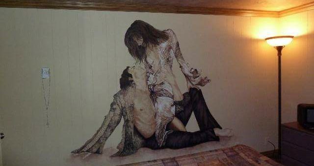 Murale peinte dans une chambre a coucher d’une résidence.